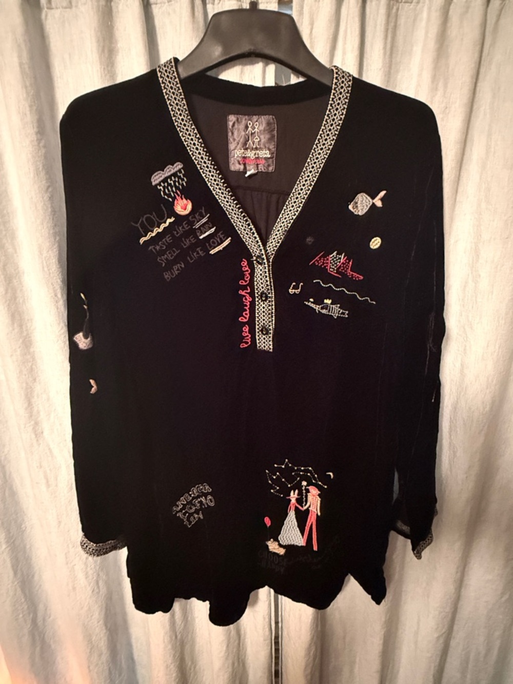 Johnny Was Black Embroidered Tunic with Multicolor Accents